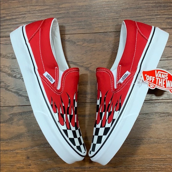 VANS CLASSIC SLIP-ON CHECKER FLAME Racing Red men’ - Picture 4 of 16